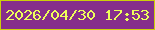 文字の大きさ：5、枠の色：cbd009、背景の色：862e8b、文字の色：edff5a 無料ブログパーツのブログ時計