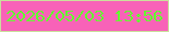 文字の大きさ：3、枠の色：cbdf9c、背景の色：f862b8、文字の色：63fe30 無料ブログパーツのブログ時計