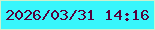 文字の大きさ：2、枠の色：cbf1ce、背景の色：38f6fc、文字の色：55013c 無料ブログパーツのブログ時計
