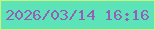 文字の大きさ：3、枠の色：cbf379、背景の色：5ce3b8、文字の色：9260b9 無料ブログパーツのブログ時計