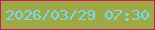 文字の大きさ：3、枠の色：cc1b53、背景の色：9da846、文字の色：7adaf4 無料ブログパーツのブログ時計