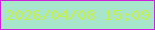 文字の大きさ：5、枠の色：cc20dc、背景の色：a7e6ca、文字の色：c8ee50 無料ブログパーツのブログ時計