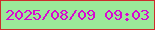 文字の大きさ：2、枠の色：cc2e2c、背景の色：9be999、文字の色：d709d1 無料ブログパーツのブログ時計