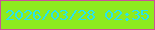 文字の大きさ：2、枠の色：cc5299、背景の色：8deb1f、文字の色：28e3ee 無料ブログパーツのブログ時計