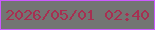 文字の大きさ：1、枠の色：cc5aff、背景の色：737573、文字の色：a72f51 無料ブログパーツのブログ時計