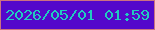 文字の大きさ：5、枠の色：cc7281、背景の色：5408cb、文字の色：21cbc0 無料ブログパーツのブログ時計