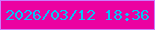 文字の大きさ：3、枠の色：cc7cfb、背景の色：eb01a1、文字の色：05c6f6 無料ブログパーツのブログ時計