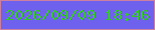 文字の大きさ：1、枠の色：cc7f9f、背景の色：6d61ed、文字の色：32c827 無料ブログパーツのブログ時計
