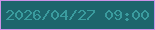 文字の大きさ：4、枠の色：cc92e7、背景の色：1d656c、文字の色：3a9b9e 無料ブログパーツのブログ時計