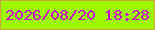 文字の大きさ：4、枠の色：cca342、背景の色：9ef802、文字の色：c309d0 無料ブログパーツのブログ時計