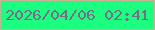 文字の大きさ：2、枠の色：ccb095、背景の色：1bfe7f、文字の色：746e89 無料ブログパーツのブログ時計