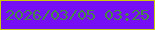 文字の大きさ：3、枠の色：cccb0b、背景の色：760ff4、文字の色：458746 無料ブログパーツのブログ時計