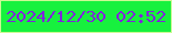 文字の大きさ：1、枠の色：ccf994、背景の色：17f13e、文字の色：8222de 無料ブログパーツのブログ時計