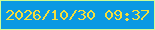文字の大きさ：3、枠の色：ccfd98、背景の色：0b99e3、文字の色：f4de3c 無料ブログパーツのブログ時計