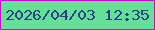 文字の大きさ：3、枠の色：cd06d4、背景の色：65e098、文字の色：303d88 無料ブログパーツのブログ時計
