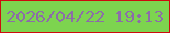 文字の大きさ：2、枠の色：cd0b0e、背景の色：7dd44f、文字の色：8c6da8 無料ブログパーツのブログ時計