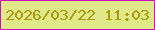 文字の大きさ：1、枠の色：cd0ebe、背景の色：e0e98a、文字の色：ab990e 無料ブログパーツのブログ時計