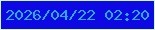 文字の大きさ：5、枠の色：cdfbf5、背景の色：0e09e3、文字の色：21aefb 無料ブログパーツのブログ時計