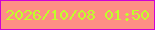 文字の大きさ：3、枠の色：ce02d5、背景の色：fe8f85、文字の色：c0ff2a 無料ブログパーツのブログ時計