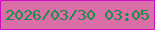文字の大きさ：4、枠の色：ce0dc2、背景の色：da6ea7、文字の色：138e46 無料ブログパーツのブログ時計
