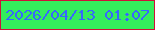 文字の大きさ：5、枠の色：ce1039、背景の色：34ed5c、文字の色：3767fc 無料ブログパーツのブログ時計