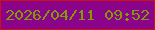 文字の大きさ：1、枠の色：ce110f、背景の色：8c038b、文字の色：819b07 無料ブログパーツのブログ時計