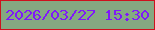 文字の大きさ：3、枠の色：ce121d、背景の色：85a981、文字の色：7f18fa 無料ブログパーツのブログ時計