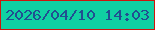 文字の大きさ：3、枠の色：ce150c、背景の色：10d0a2、文字の色：214e91 無料ブログパーツのブログ時計