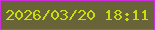 文字の大きさ：5、枠の色：ce2ddc、背景の色：686438、文字の色：c8de0d 無料ブログパーツのブログ時計