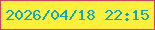 文字の大きさ：3、枠の色：ce435f、背景の色：fdf03d、文字の色：0ea8bd 無料ブログパーツのブログ時計