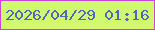 文字の大きさ：1、枠の色：ce45d6、背景の色：d2f96d、文字の色：5068be 無料ブログパーツのブログ時計
