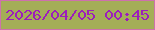 文字の大きさ：4、枠の色：ce71ac、背景の色：a4ae57、文字の色：9c1dbc 無料ブログパーツのブログ時計