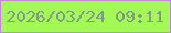 文字の大きさ：3、枠の色：ce7df0、背景の色：a4fa54、文字の色：829a8e 無料ブログパーツのブログ時計