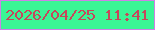 文字の大きさ：2、枠の色：ce80e7、背景の色：3af595、文字の色：c6475b 無料ブログパーツのブログ時計