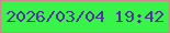 文字の大きさ：4、枠の色：ce8791、背景の色：39f34a、文字の色：4b3894 無料ブログパーツのブログ時計