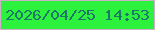 文字の大きさ：2、枠の色：ceafc8、背景の色：2cf13d、文字の色：1d7869 無料ブログパーツのブログ時計