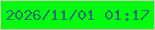文字の大きさ：3、枠の色：ceccb7、背景の色：01fc0e、文字の色：296f6c 無料ブログパーツのブログ時計