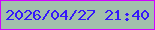 文字の大きさ：5、枠の色：cf03ff、背景の色：a2bfac、文字の色：3418fb 無料ブログパーツのブログ時計