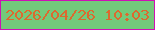 文字の大きさ：5、枠の色：cf10b5、背景の色：73c97b、文字の色：dc692f 無料ブログパーツのブログ時計