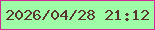 文字の大きさ：5、枠の色：cf2b92、背景の色：9ffca6、文字の色：5a3532 無料ブログパーツのブログ時計