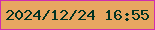 文字の大きさ：5、枠の色：cf2daf、背景の色：e8a661、文字の色：013222 無料ブログパーツのブログ時計