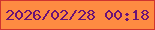 文字の大きさ：2、枠の色：cf342f、背景の色：fe8b42、文字の色：6b1276 無料ブログパーツのブログ時計