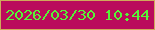 文字の大きさ：1、枠の色：cfaa5b、背景の色：ba0b5c、文字の色：56f437 無料ブログパーツのブログ時計