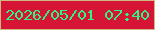 文字の大きさ：5、枠の色：cfb980、背景の色：d61536、文字の色：30f481 無料ブログパーツのブログ時計