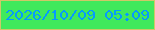 文字の大きさ：5、枠の色：cfc868、背景の色：40e95c、文字の色：059afc 無料ブログパーツのブログ時計