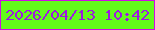 文字の大きさ：5、枠の色：d00ce5、背景の色：63fb1a、文字の色：9d1ae1 無料ブログパーツのブログ時計