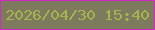 文字の大きさ：5、枠の色：d02ac3、背景の色：7d7a5e、文字の色：a5b54d 無料ブログパーツのブログ時計