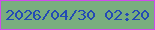 文字の大きさ：5、枠の色：d04beb、背景の色：79ae7f、文字の色：234bb4 無料ブログパーツのブログ時計