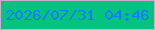 文字の大きさ：4、枠の色：d0acd0、背景の色：04c380、文字の色：117dfe 無料ブログパーツのブログ時計