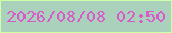 文字の大きさ：2、枠の色：d0ffa7、背景の色：aad1bc、文字の色：d958ca 無料ブログパーツのブログ時計